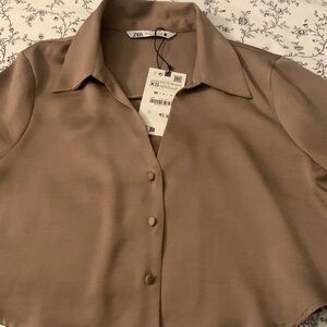 Zara cropped satin effect button down